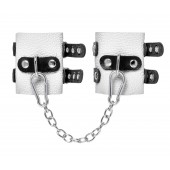 Бело-черные наручники с двумя ремешками и люверсами - Pecado - купить с доставкой в Новокуйбышевске