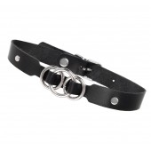 Черный кожаный ошейник со связанными кольцами - Pecado - купить с доставкой в Новокуйбышевске