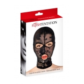 Черная кружевная маска на голову с отверстиями для глаз и рта - Fetish Tentation - купить с доставкой в Новокуйбышевске