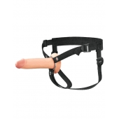 Телесный полый страпон на черных ремнях Hollow Silicone Strap-on - 17,8 см. - Pipedream - купить с доставкой в Новокуйбышевске