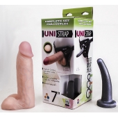Страпон-унисекс с двумя насадками UNI strap 7  Harness - 19 и 16 см. - LOVETOY (А-Полимер) - купить с доставкой в Новокуйбышевске