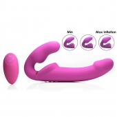 Розовый безремневой страпон с вибрацией и функцией расширения Inflatable Ergo-Fit Strapless Strap-On - XR Brands - купить с доставкой в Новокуйбышевске
