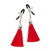 Зажимы на соски «Прищепки» с красными кисточками из шелка - Pecado - купить с доставкой в Новокуйбышевске