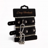 Черные скругленные наручники с мягкой бежевой подкладкой - Crazy Handmade - купить с доставкой в Новокуйбышевске