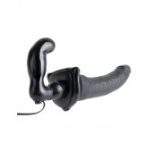 Черный страпон с вагинальной пробкой Deluxe Vibrating Penetrix Strap-On - 19 см. - Pipedream - купить с доставкой в Новокуйбышевске
