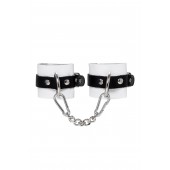 Бело-черные кожаные наручники с одним ремешком с люверсами - Pecado - купить с доставкой в Новокуйбышевске