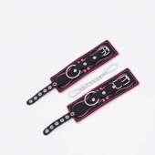 Черно-розовые кожаные наручники с розовой строчкой - Crazy Handmade - купить с доставкой в Новокуйбышевске