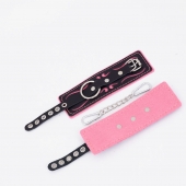 Черно-розовые кожаные наручники с розовой строчкой - Crazy Handmade - купить с доставкой в Новокуйбышевске