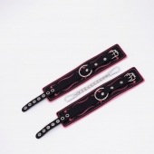 Черно-розовые кожаные оковы с розовой строчкой - Crazy Handmade - купить с доставкой в Новокуйбышевске