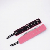 Черно-розовые кожаные оковы с розовой строчкой - Crazy Handmade - купить с доставкой в Новокуйбышевске