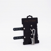 Черные кожаные оковы с хромированной фурнитурой - Crazy Handmade - купить с доставкой в Новокуйбышевске