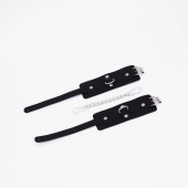 Черные кожаные оковы с хромированной фурнитурой - Crazy Handmade - купить с доставкой в Новокуйбышевске