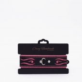 Черно-розовый кожаный ошейник с розовой строчкой - Crazy Handmade - купить с доставкой в Новокуйбышевске