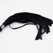 Черный кожаный флоггер со стальной ручкой - 45 см. - Crazy Handmade - купить с доставкой в Новокуйбышевске