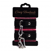 Черно-розовые скругленные наручники с мягкой подкладкой - Crazy Handmade - купить с доставкой в Новокуйбышевске