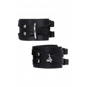 Черные кожаные оковы с двумя перекрёстными ремешками - Pecado - купить с доставкой в Новокуйбышевске
