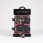 Черные кожаные оковы с розовой строчкой - Crazy Handmade - купить с доставкой в Новокуйбышевске