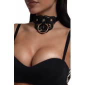 Черный чокер с клепками и золотистой фурнитурой - Crazy Handmade - купить с доставкой в Новокуйбышевске