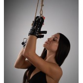 Черные высокие кожаные наручники для подвешивания - Crazy Handmade - купить с доставкой в Новокуйбышевске