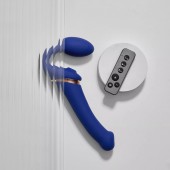 Синий безремневой страпон Multi Orgasm Bendable Strap-On size XL с клиторальной стимуляцией - Strap-on-me - купить с доставкой в Новокуйбышевске