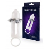 Эластичная насадка на пенис с подхватом мошонки и стимулирующими «ресничками» - Sextaz - в Новокуйбышевске купить с доставкой