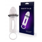 Закрытая насадка на пенис с подхватом мошонки и стимулирующими «ресничками» - Sextaz - в Новокуйбышевске купить с доставкой