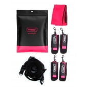 Черно-розовый эротический набор: фиксатор, оковы, наручники, повязка - Erokay - купить с доставкой в Новокуйбышевске