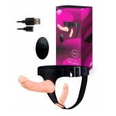 Женский страпон с 2 насадками, вибрацией и пультом ДУ - Erowoman-Eroman - купить с доставкой в Новокуйбышевске