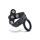 Черное эрекционное кольцо с подхватом мошонки на кнопках VS6 - Blush Novelties - в Новокуйбышевске купить с доставкой