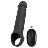 Черная вибронасадка для пениса с хомутом для мошонки и пультом ДУ Remote Controlled Penis Extension - Orion - в Новокуйбышевске купить с доставкой