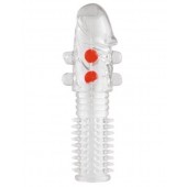 Гелевая прозрачная насадка с шариками и шипами - 14 см. - Toyfa Basic - в Новокуйбышевске купить с доставкой