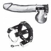 Утяжка на пенис на замочке Duo Cock And Ball Lock - BlueLine - купить с доставкой в Новокуйбышевске
