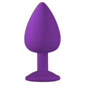 Большая фиолетовая анальная пробка Emotions Cutie Large с голубым кристаллом - 10 см. - Lola Games - купить с доставкой в Новокуйбышевске