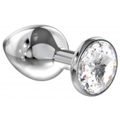 Большая серебристая анальная пробка Diamond Clear Sparkle Large с прозрачным кристаллом - 8 см. - Lola Games - купить с доставкой в Новокуйбышевске