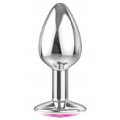 Малая серебристая анальная пробка Diamond Pink Sparkle Small с розовым кристаллом - 7 см. - Lola Games - купить с доставкой в Новокуйбышевске