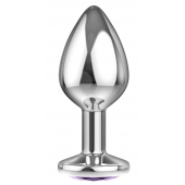 Большая серебристая анальная пробка Diamond Purple Sparkle Large с фиолетовым кристаллом - 8 см. - Lola Games - купить с доставкой в Новокуйбышевске