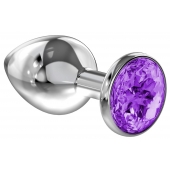 Большая серебристая анальная пробка Diamond Purple Sparkle Large с фиолетовым кристаллом - 8 см. - Lola Games - купить с доставкой в Новокуйбышевске