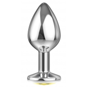 Большая серебристая анальная пробка Diamond Yellow Sparkle Large с жёлтым кристаллом - 8 см. - Lola Games - купить с доставкой в Новокуйбышевске