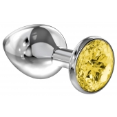 Большая серебристая анальная пробка Diamond Yellow Sparkle Large с жёлтым кристаллом - 8 см. - Lola Games - купить с доставкой в Новокуйбышевске