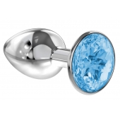 Малая серебристая анальная пробка Diamond Light blue Sparkle Small с голубым кристаллом - 7 см. - Lola Games - купить с доставкой в Новокуйбышевске