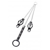 Черно-серебристые зажимы для сосков с кольцом для пениса TOYFA Metal - ToyFa - купить с доставкой в Новокуйбышевске