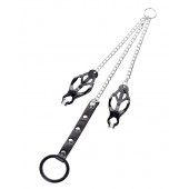 Черно-серебристые зажимы для сосков с кольцом для пениса TOYFA Metal - ToyFa - купить с доставкой в Новокуйбышевске