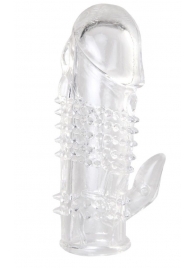 Прозрачная гелевая насадка с шипами и клиторальным отростком - 13 см. - Toyfa Basic - в Новокуйбышевске купить с доставкой