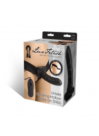 Чёрный полый страпон с вибрацией Unisex Vibrating Hollow Strap-On - 14 см. - Lux Fetish - купить с доставкой в Новокуйбышевске