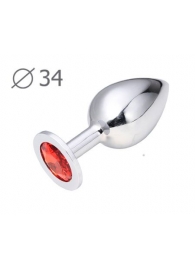 Коническая серебристая анальная втулка с красным кристаллом - 8,2 см. - Anal Jewelry Plug - купить с доставкой в Новокуйбышевске