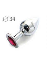 Коническая серебристая анальная втулка с малиновым кристаллом - 8,2 см. - Anal Jewelry Plug - купить с доставкой в Новокуйбышевске