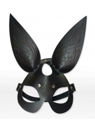 Чёрная кожаная маска с длинными ушками и эффектом тату - Sitabella - купить с доставкой в Новокуйбышевске