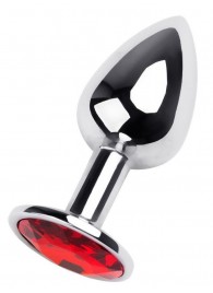 Маленькая коническая серебристая анальная пробка с красным кристаллом - 7 см. - ToyFa - купить с доставкой в Новокуйбышевске