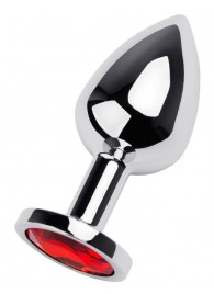 Серебристая коническая анальная пробка с красным кристаллом - 8 см. - ToyFa - купить с доставкой в Новокуйбышевске