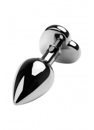 Серебристая коническая анальная пробка с красным кристаллом-сердечком - 7 см. - ToyFa - купить с доставкой в Новокуйбышевске